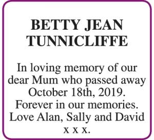 BETTY JEAN TUNNICLIFFE